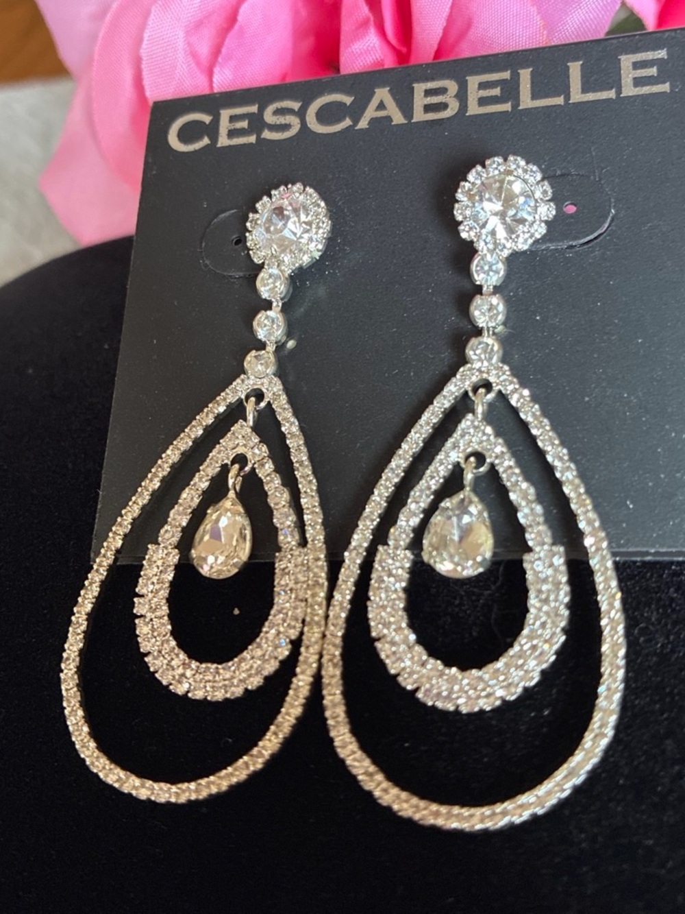 Cescabelle Silver Crystal Teardrop Dangle Earrings